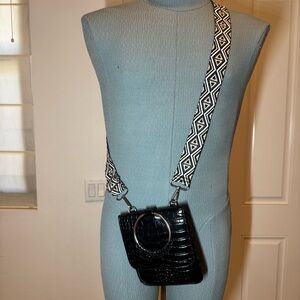 Black Bag w/ New Strap Croc-Embossed Bag Purse Small Shoulder Crossbody Hip Bag